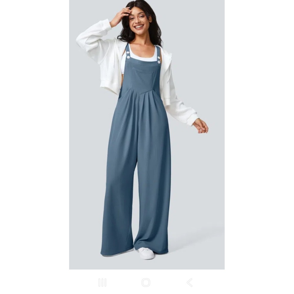 Halara Women's Blue Wide Leg Overall L Jumpsuit Casual Athleisure Coastal Boho